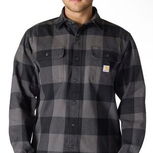 Carhartt Black and Gray Plaid Casual Button Down Shirt